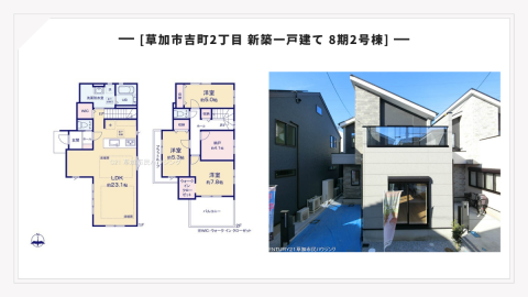 【最終1棟お知らせ】草加市吉町2丁目 新築一戸建て 8期2号棟｜南道路・LDK23帖以上