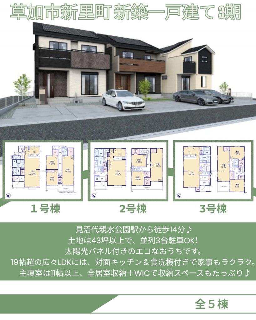 草加市新里町 新築一戸建て 3期 全5棟のご紹介